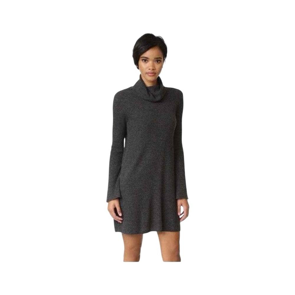 Madewell Small Turtleneck Ribbed Sweater Dress Charcoal Gray Minimalist